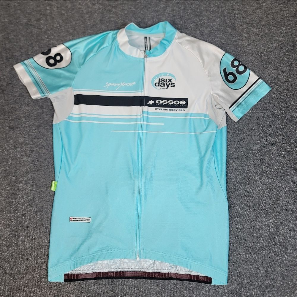Assos Six Days Cycling Jersey Sz XLG Blue White #68 Sponsor Yourself Switzerlan